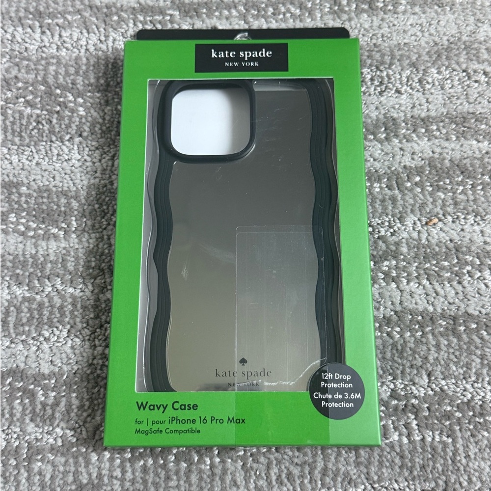 kate spade mirrored case with black wavy trim for iPhone 16 Pro Max